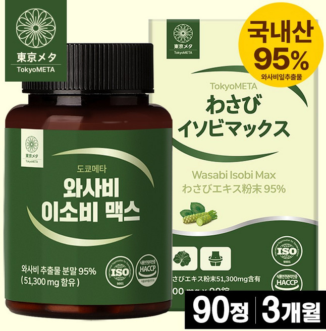 도쿄메타 와사비 이소비 맥스 95% 90정 이소비텍신 와사비잎 추출물 식약처 인증. HACCP, 1개