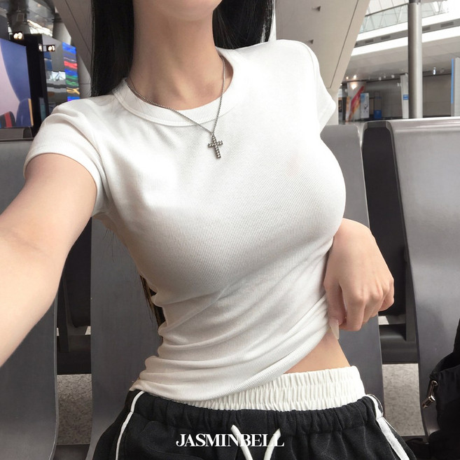 자스민벨 시에라 모달 반팔 티셔츠 골지 스판 라운드 슬림핏 여리여리 베이직 데일리 기본충실템 여름신상/여름반팔/썸머