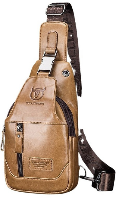 頭層牛皮胸包, 黃棕色