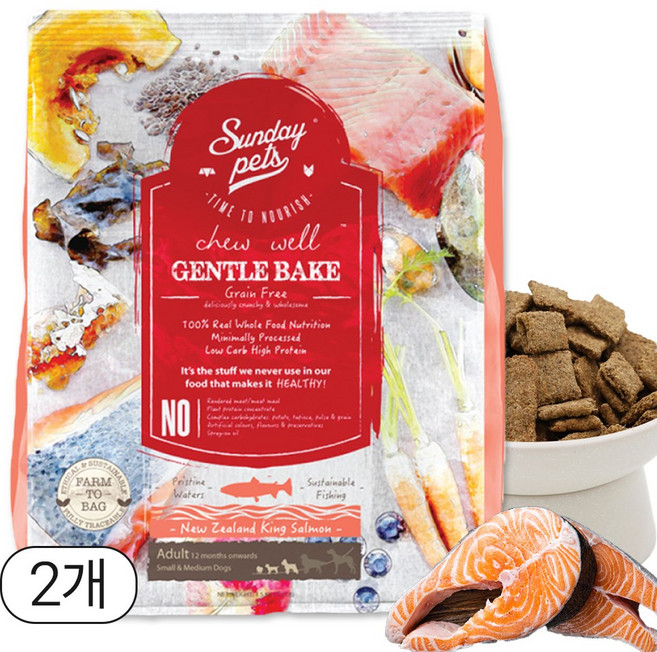 젠틀베이크 살몬 강아지 오븐베이크 LID 그레인프리 사료, 연어, 1.3kg, 2개