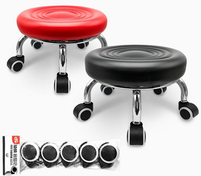 가오스 쿠션왕 작업의자 이동식 앉은뱅이 무빙의자 동글뱅이 일반 의자 + 바퀴5개 추가증정, 블랙, 1세트