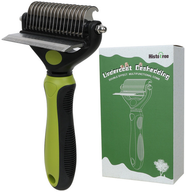 2in1 반려동물 엉킴 제거 빗 모질 손상 없는 미용 브러쉬, 1개, 그린