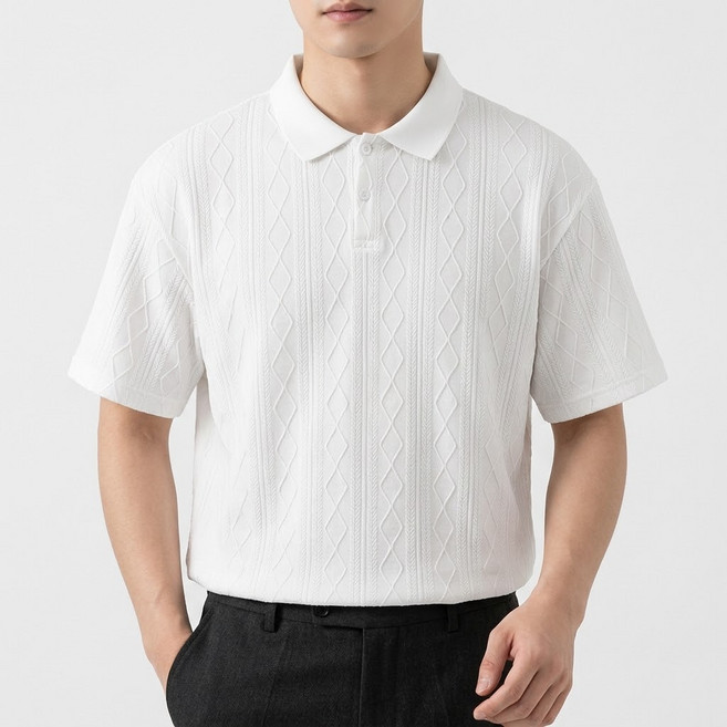 스타일닥터 남성 여름 루즈핏 자카드 반팔 니트 카라티 캐주얼 폴로셔츠