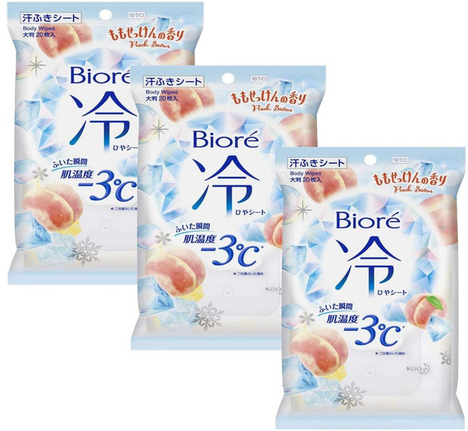 비오레 쿨링시트 -3도 냉각 시트 복숭아향 대형 20매 x 3팩
