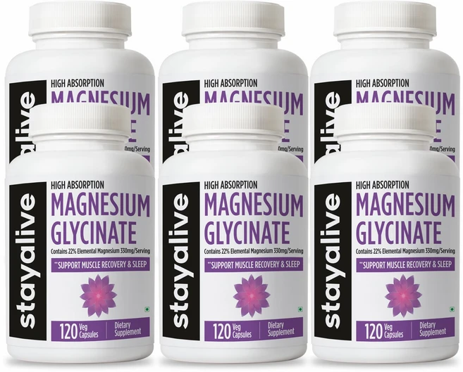 StayAlive 순수 글리시네이트 마그네슘 1500mg 보충제 고흡수성 스트레스 근육 수면 지원을 위한 120캡슐 여성 및 남성용 글리신산 마그네슘 복합체, 6개, 120정 - 쿠팡