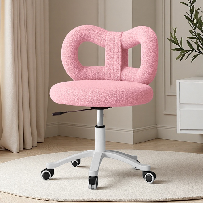 쿠리브 푹신한 의자 미니 리본 등받이 화장대의자, 1개, 핑크 바퀴형13