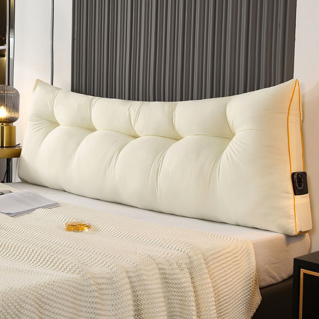 牀頭靠墊靠枕大靠背高級感牀上半躺軟包枕頭榻榻米牀後背三角靠背, 經典-米黃