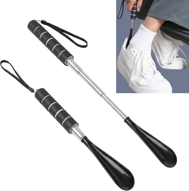 럽쥬 길이조절 휴대용 구두주걱, 2개, 블랙