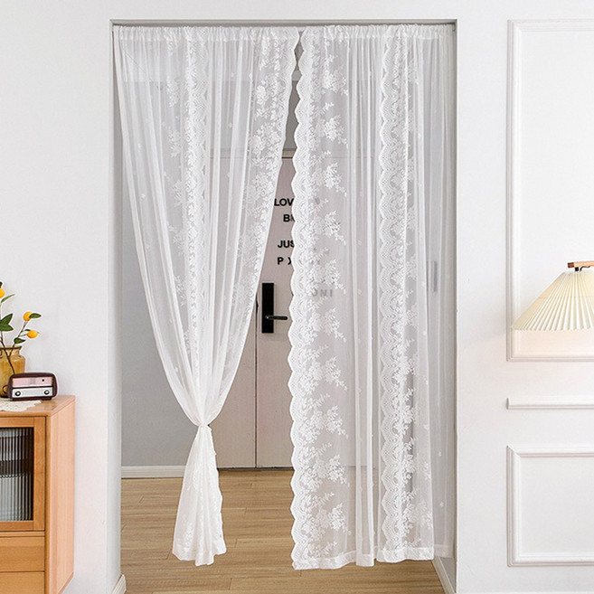 D&P 양갈래 레이스 가림막 화이트 커튼 압축봉 포함