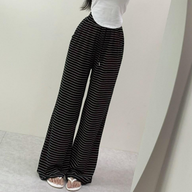 투디 여리핏 레이온 골지 스트라이프 와이드 트레이닝 팬츠 데일리룩 홈웨어 국내제작 3컬러