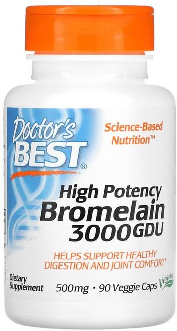 닥터스베스트 하이 포텐시 브로멜라인 3000GDU 500mg 베지 캡 글루텐 프리 비건, 90정, 1개