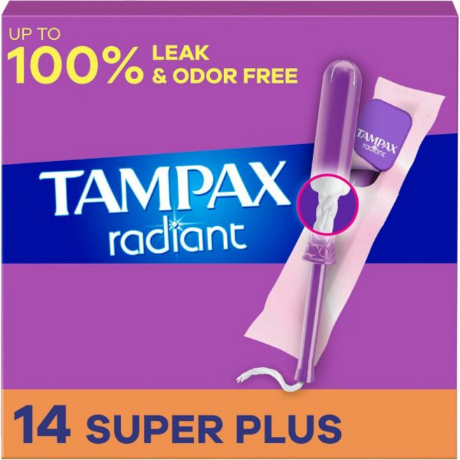 탐팍스 래디언트 탐폰 슈퍼 플러스 흡수력 리크가드 브레이드 무향 14 카운트 포함, 14 Count