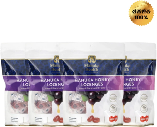 2+2 마누카헬스 마누카 꿀 천연 블랙커런트 MGO 400+ 사탕 정제 58정, 4개 - 쿠팡