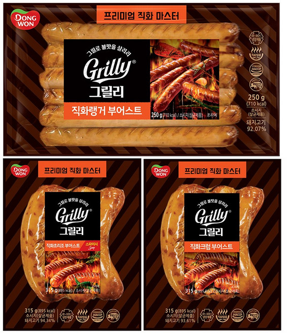 [동원] 그릴리 직화부어스트 3종 크럼 315g+랭거 250g+초리조 315g, 1, 1개