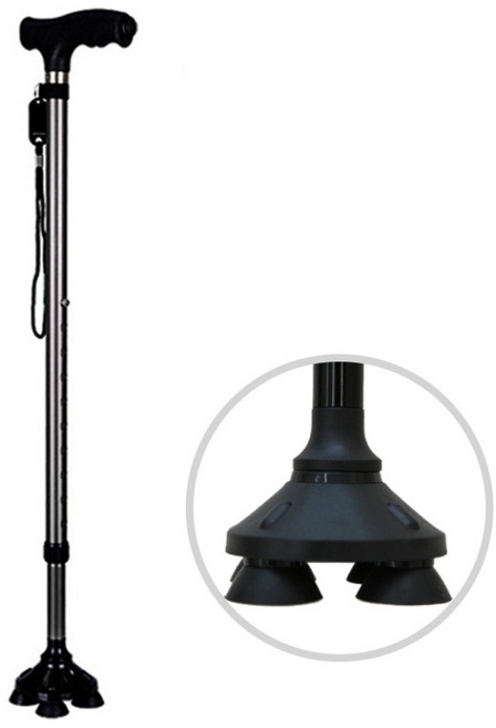 앤시오 가벼운 어르신 지팡이 미끄럼방지, 4발, 1개, 블랙