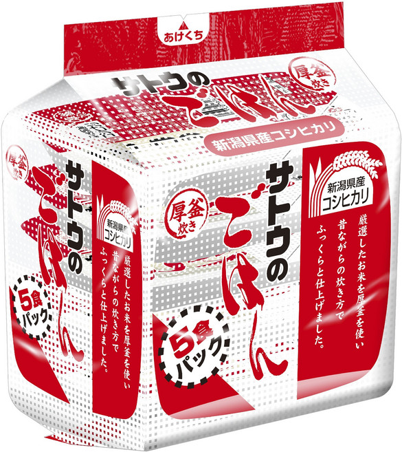 SATUO 灑拖 新潟縣特產即食越光白米飯 5盒入, 1kg, 1袋