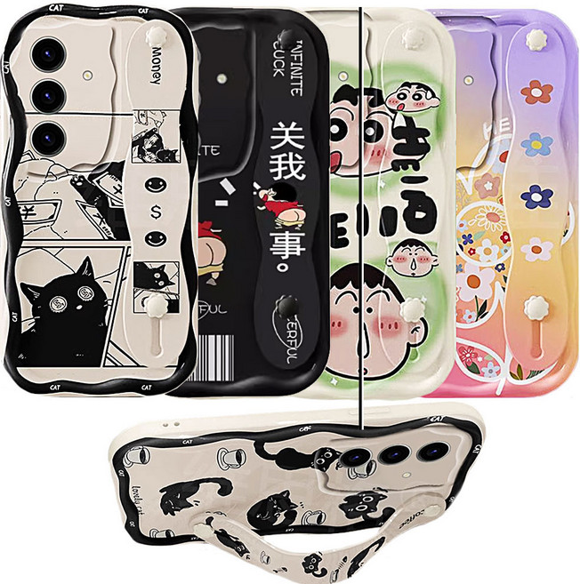 갤럭시 물결케이스 s24 s23 s22 s21 플러스 울트라 귀여운 캐릭터 손목 스트랩 스탠드 실리콘 케이스