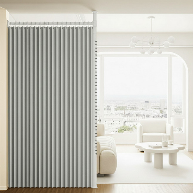 현데코 무타공 가림막 파티션 원룸 사무실 이동식 방수 공간 접이식 칸막이 공간분리, 그레이