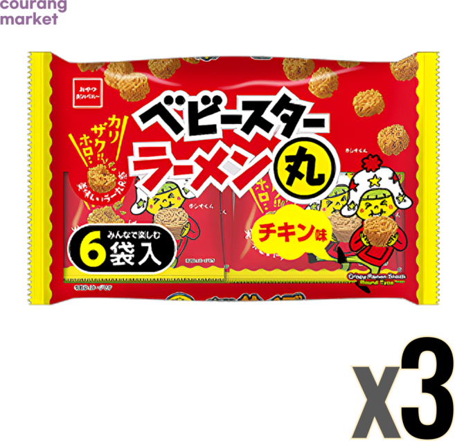 일본 오야츠컴퍼니 베이비스타 오츠마미 마루치킨맛 동그라미모양 6봉 개별포장 라면스낵, 132g, 3개