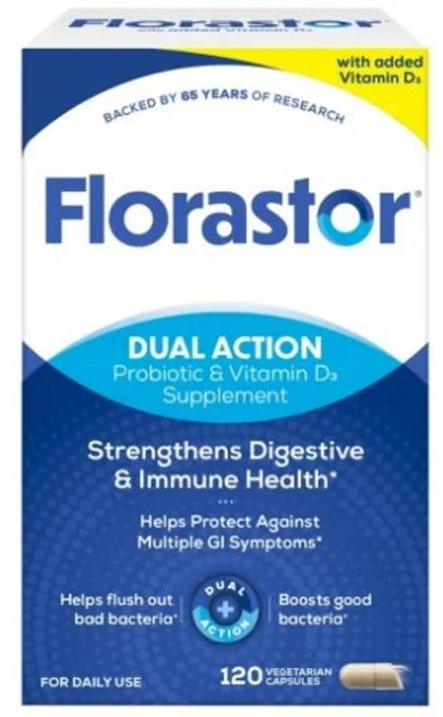 플로라스터 듀얼액션 데일리 프로바이오틱스 비타민D3 캡슐 Florastor Daily Probiotic with Vitamin D3, 1개, 120정 - 쿠팡