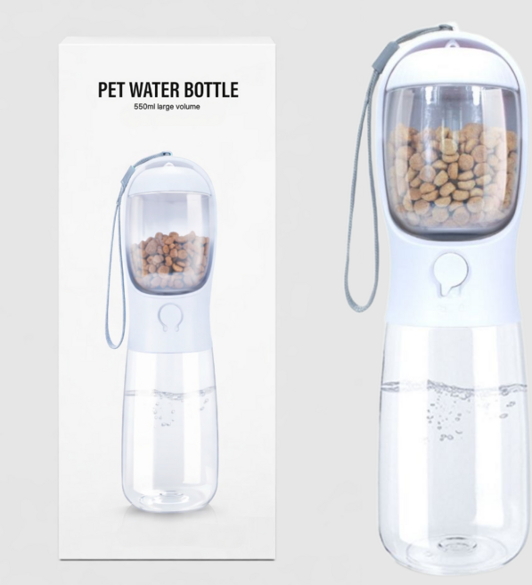 ZOZOFO 반려동물 휴대용 사료 급수기 2in1 물병+급식기 강아지 고양이 산책 간식 사료병 캡슐물병, 2세트, 1L