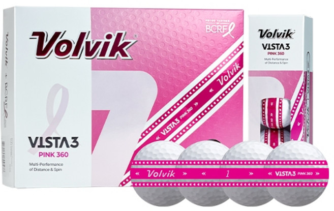 Volvik VISTA3 PINK 360 高爾夫球 多功能距離與側旋表現, VOLVIK VISTA3 PINK360 球, 1個, 12個裝