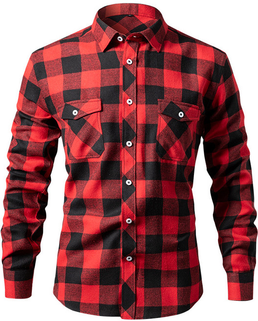 【歐美爆款】格子襯衫 男士襯衫 休閒外套 磨毛襯衫 格紋襯衫 雙袋蓋設計 加絨保暖 歐美寬鬆版型 春秋季百搭