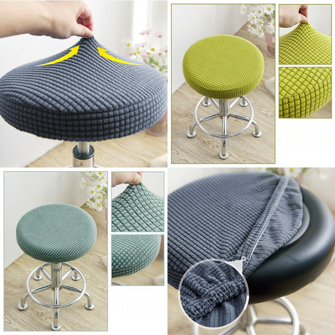 효담상회 사무용 식탁 원형 의자커버 둥근 화장대 의자 천갈이 리폼 덮개, 1개, B8.스톤블루