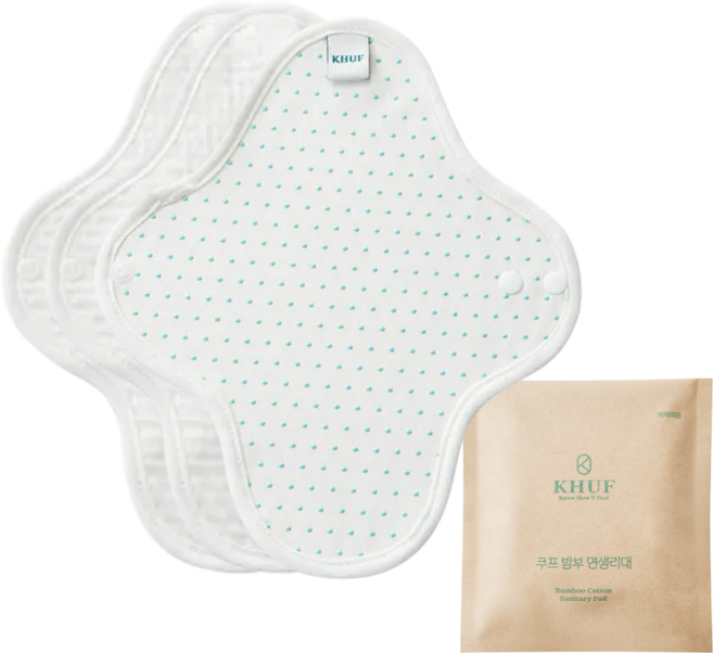 쿠프 프리미엄 유기농 밤부 면생리대 민트, 3개, 1개입, 소형