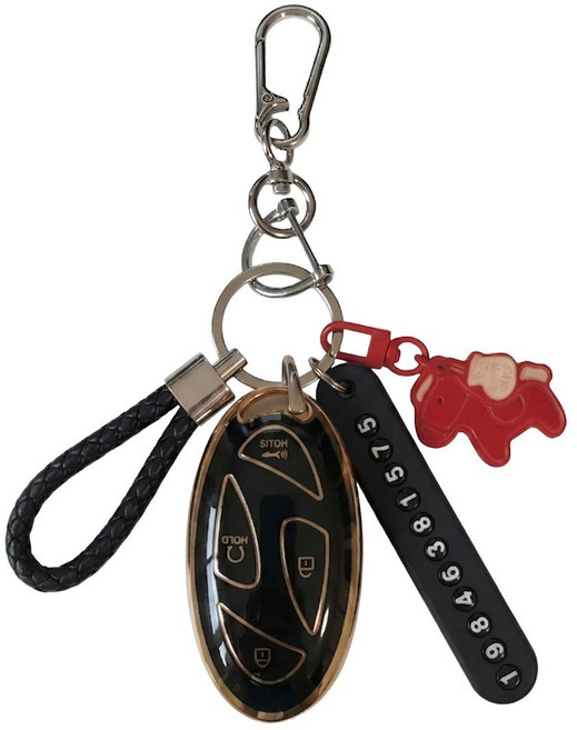 현대 자동차 부드러운 TPU 차키 케이스 + 키링, 5버튼, 블랙