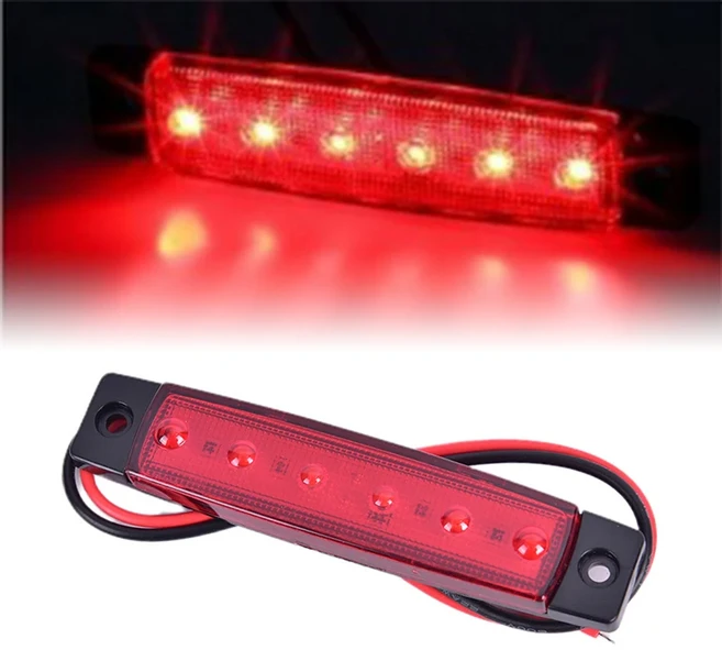 자동차 외부 LED 12V 6 SMD 버스 트럭 화물차 사이드 마커 표시등 트레일러 후방 경고등, 02 빨간