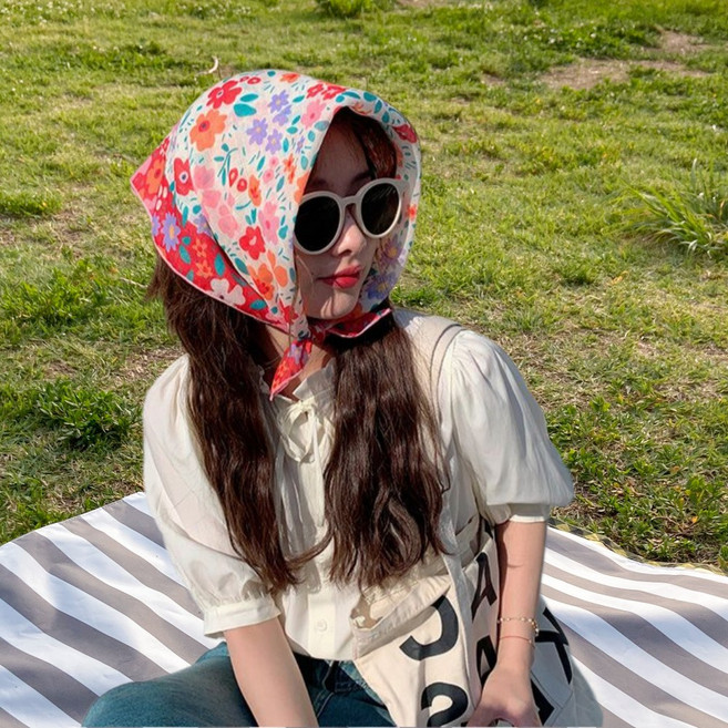 세일왕 여성 두건 촌캉스 레트로 꽃무늬 유행템 스카프 미니