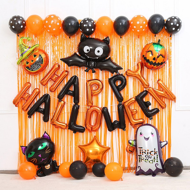 피앤비유니티 할로윈 풍선장식 커튼세트, 오렌지, 1세트