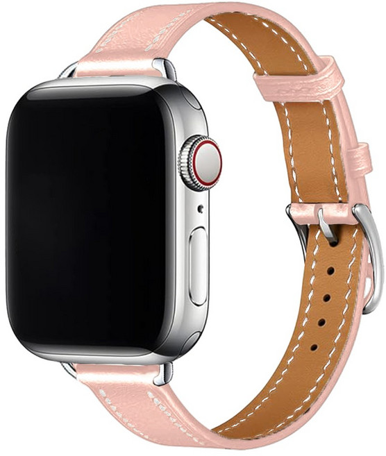티엑스엘엑스 애플워치 호환 슬림 소가죽 스트랩 밴드, 핑크, 1개