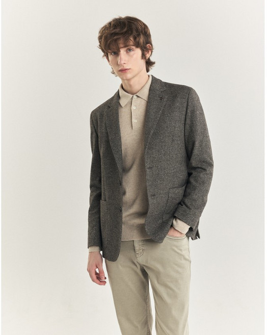 헤지스 [CLASSSIC JERSEY] 브라운 투톤 울 라이크 져지 자켓 YMHZJA4D341W2