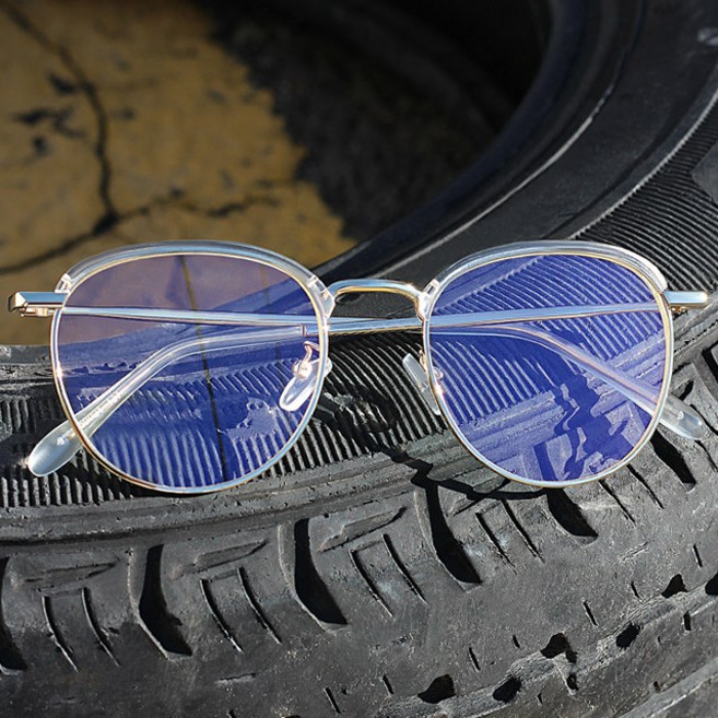 빅 오버사이즈 동글이 메탈 콤비 반뿔테 클리어 남자 여자 투명 하금테안경