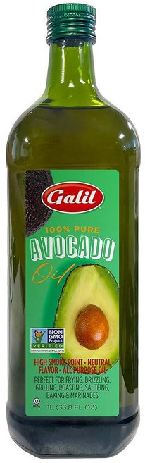Galil 순수 아보카도 오일 스모크 포인트 260°C(500°F) GMO 프리 비건 할랄 요리 베이킹 소테, Galil 100% 순수 아보카도 오일 - 높은 스모크, 1개, 0.9999952316511552