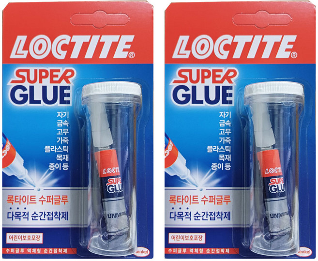 (액체형 다목적 순간접착제)록타이트 수퍼글루 3g X 2팩 / 자기 금속 고무 가죽 목재, 2개