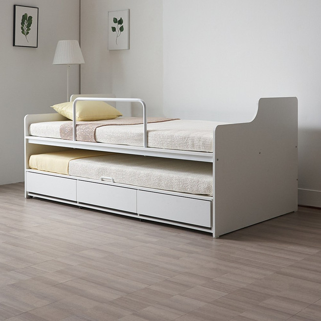 [에보니아] 소피아 싱글 이단 슬라이딩 수납침대 메모리10T 매트 가드포함, 화이트