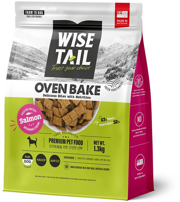 와이즈테일 전연령 강아지 오븐베이크 사료, 1개, 1.3kg, 연어