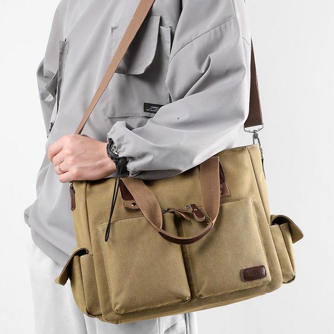 ANYOU 남녀공용 캔버스 서류가방 통근 대용량 크로스백