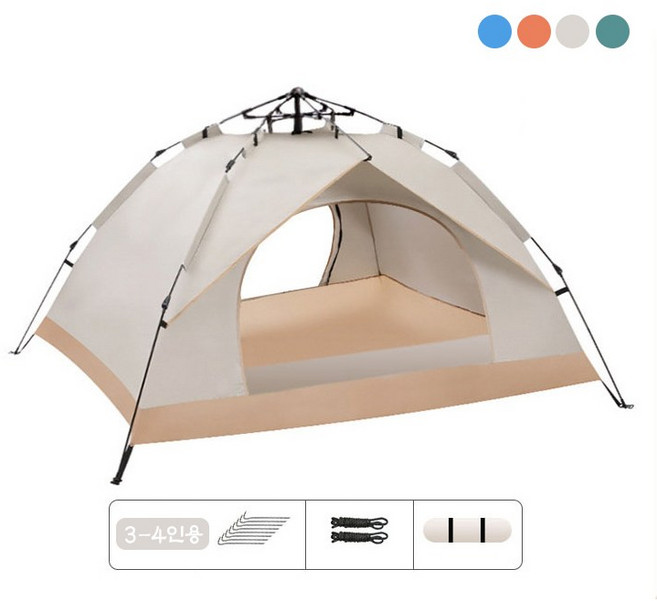 원터치 텐트 방수 캠핑 덴트 휴대용 접이식 초경량 오토 자동텐트 YHY, 3-4인용, 아이보리