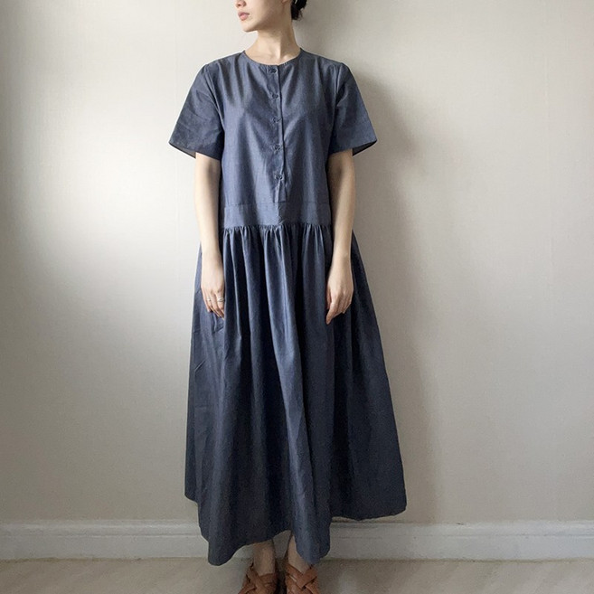 데님 텐셀 빅사이즈 루즈핏 무지 롱 원피스 2color