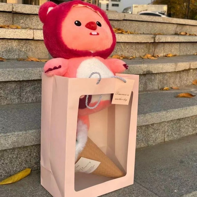 ins風 草莓 Loopy 海狸露比 毛絨玩具 娃娃 創意玩偶 公仔 女生日禮物, 1個, 52釐米     禮盒彩燈     草莓熊露比
