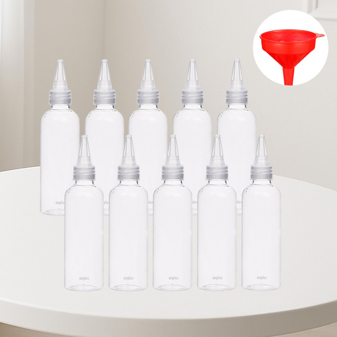 앙플러스 새지않는 뾰족 캡 공병 대용량 오일 소분 용기, 10개, 투명 100미리