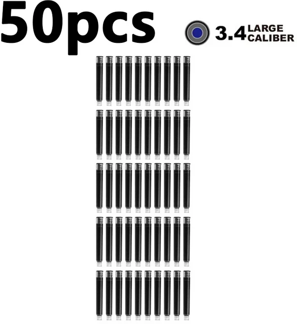 50/100개 만년필 잉크 카트리지 블랙 블루 레드 컬러 세트 2.6/3.4mm 리필 잉크 카트리지 보어 직경, 08 3.4mm 50pcs black
