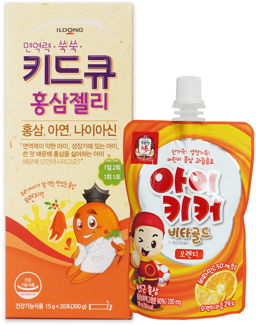 키드큐 홍삼젤리 20포 + 아이키커 비타골드 오렌지맛 1개, 300g, 1세트