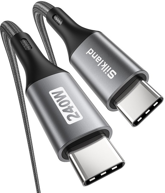 실크랜드 C타입-C타입 케이블 240W 고속충전 데이터 케이블, 2개, 그레이, 0.3m