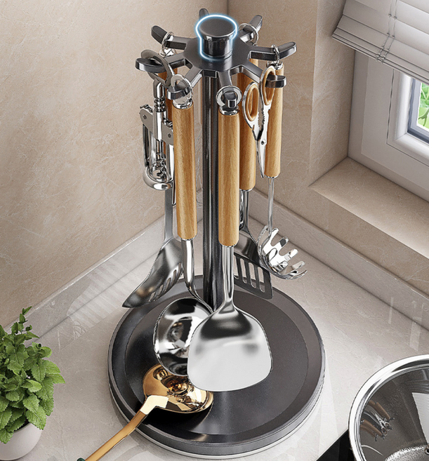 홈앤힐링 360도 회전 조리도구걸이 스탠드형 8구, 1개, 그레이