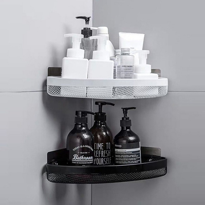 제이와이홀딩스 물빠짐 욕실 철제 모던 인테리어 코너 선반, 화이트, 1개